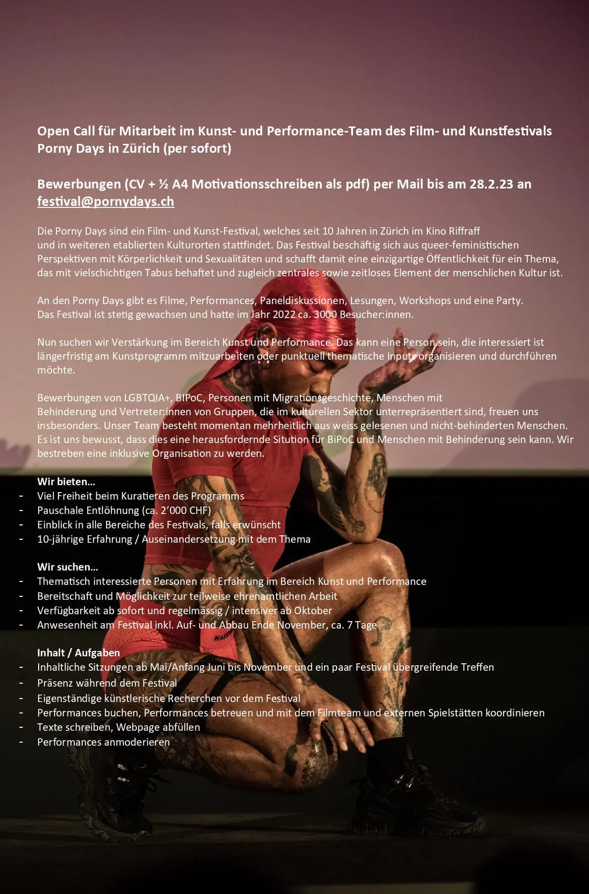 Ausschreibung Mitarbeit Kunstprogramm